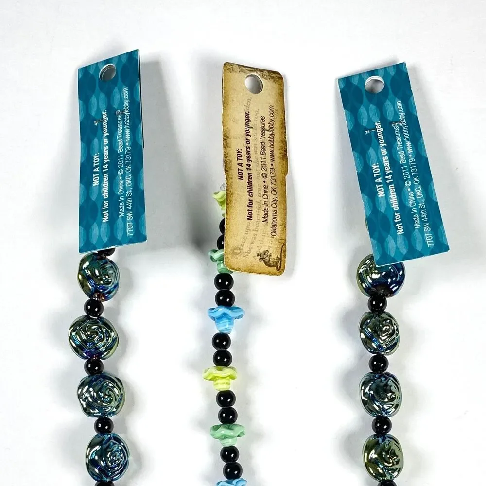 Bead Treasures Art Glass Beads Flower Jewelry Blue Green Iridescent Metallic Mix